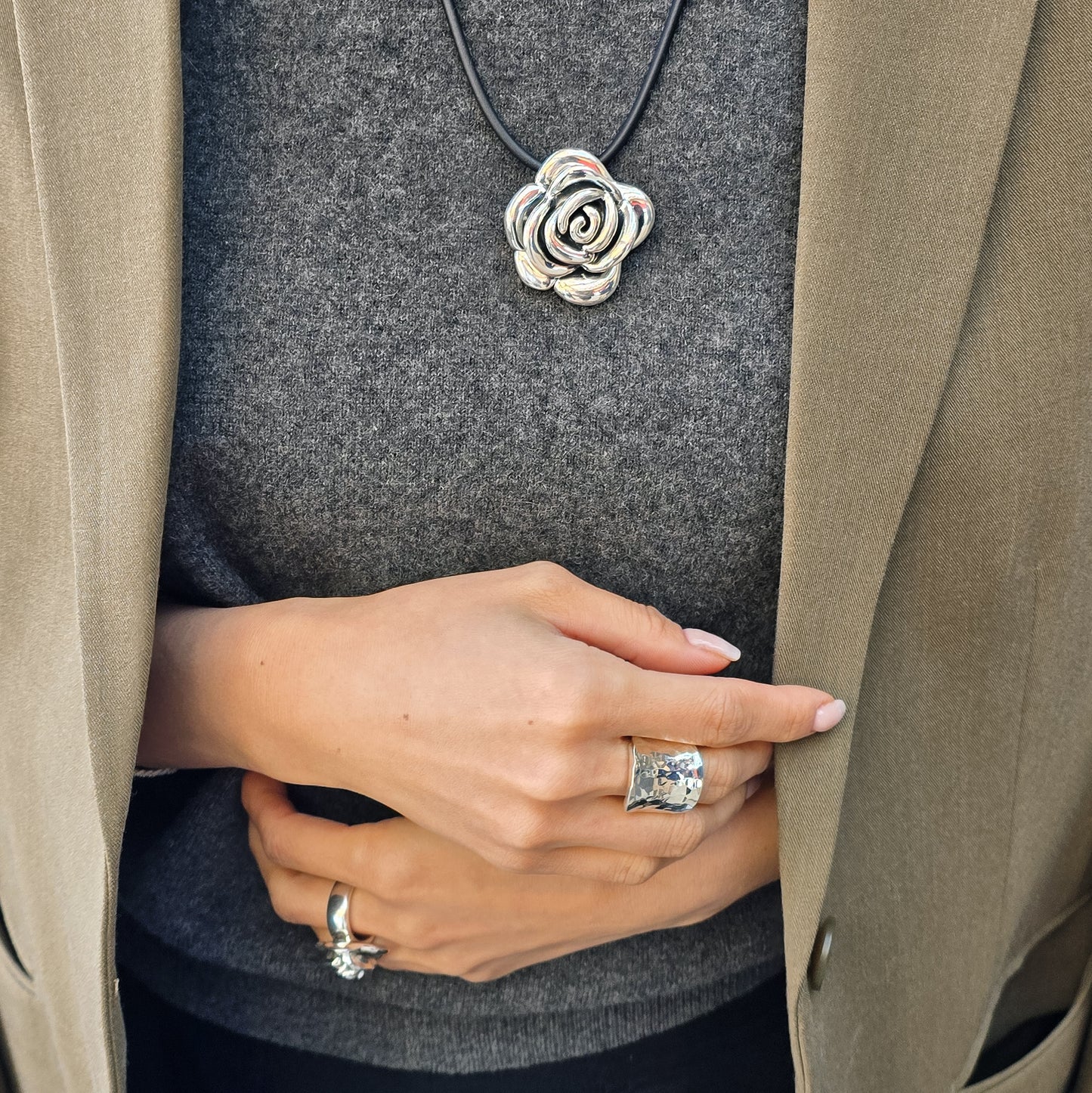 Rosa Silver Cord Necklace