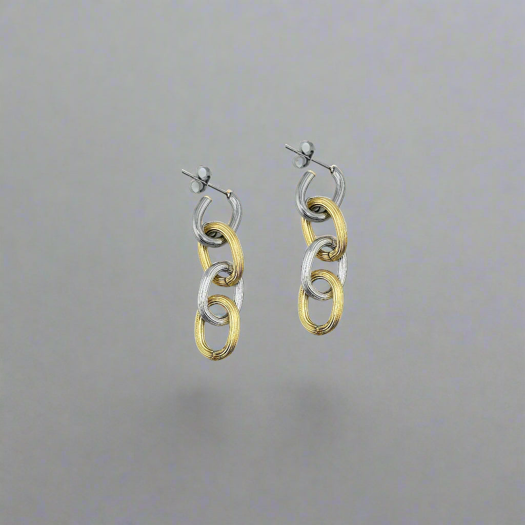 Verona - Vintage Two Tone Chain Gold Plated Stainless Steel Earrings