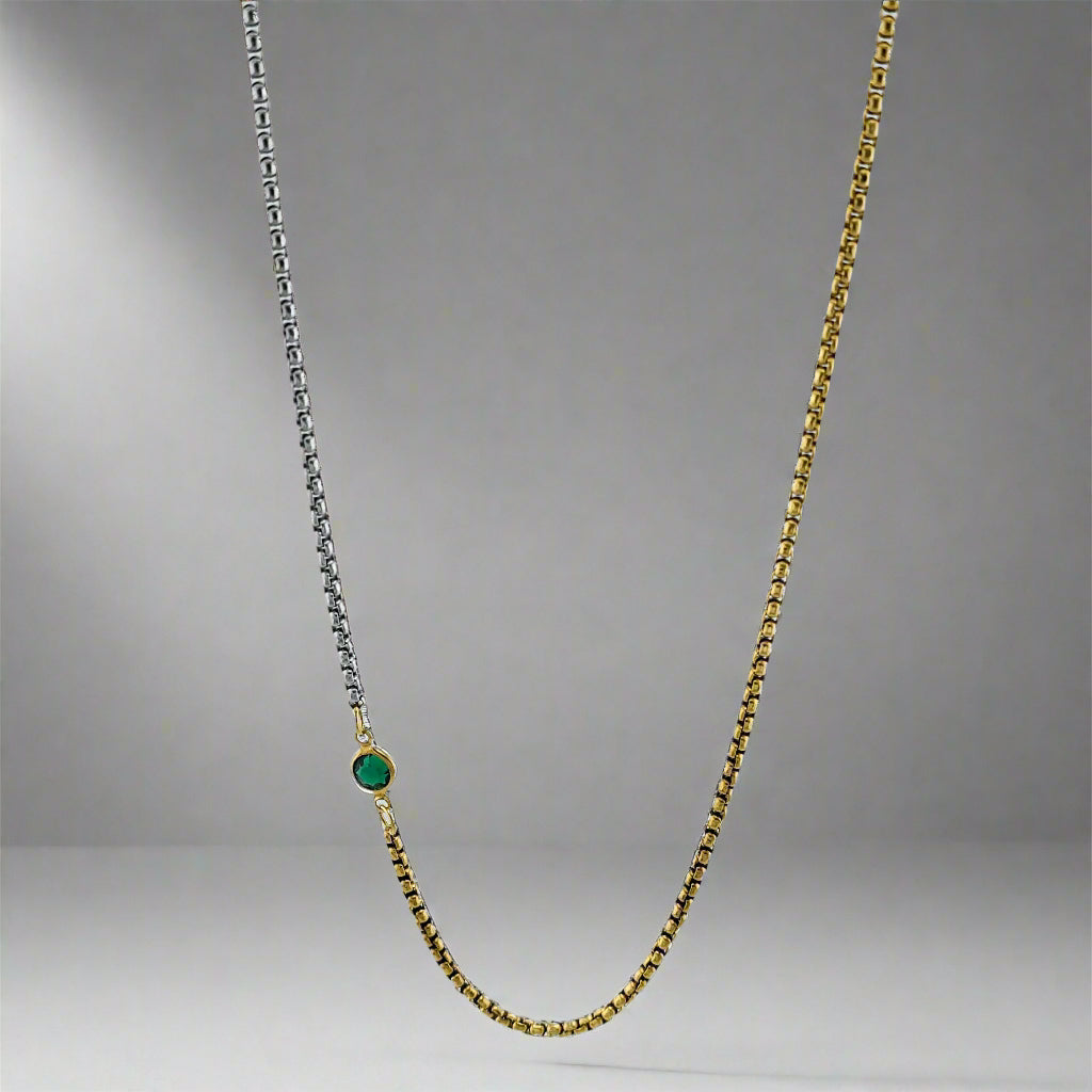Wicked - Green Zirconia Two Tone Chain Gold Plated Stainless Steel Necklace