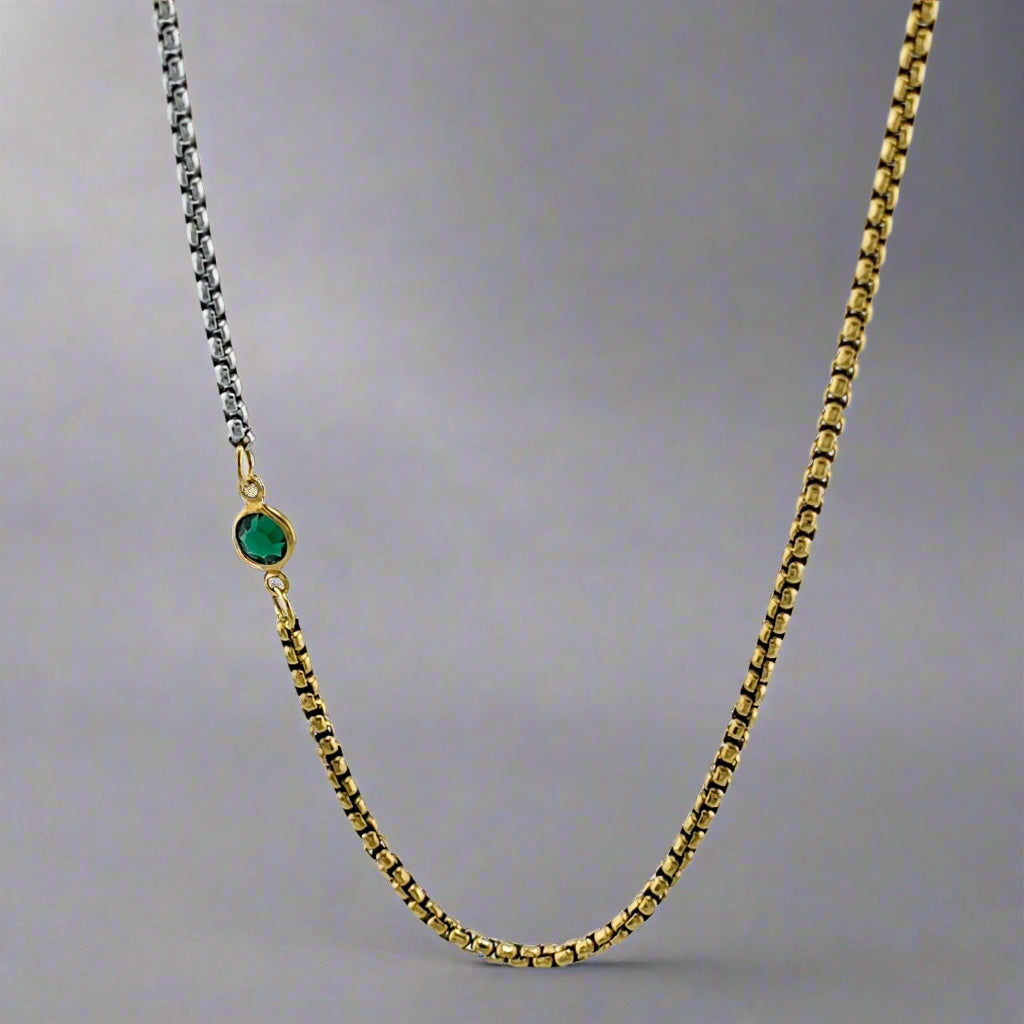 Wicked - Green Zirconia Two Tone Chain Gold Plated Stainless Steel Necklace