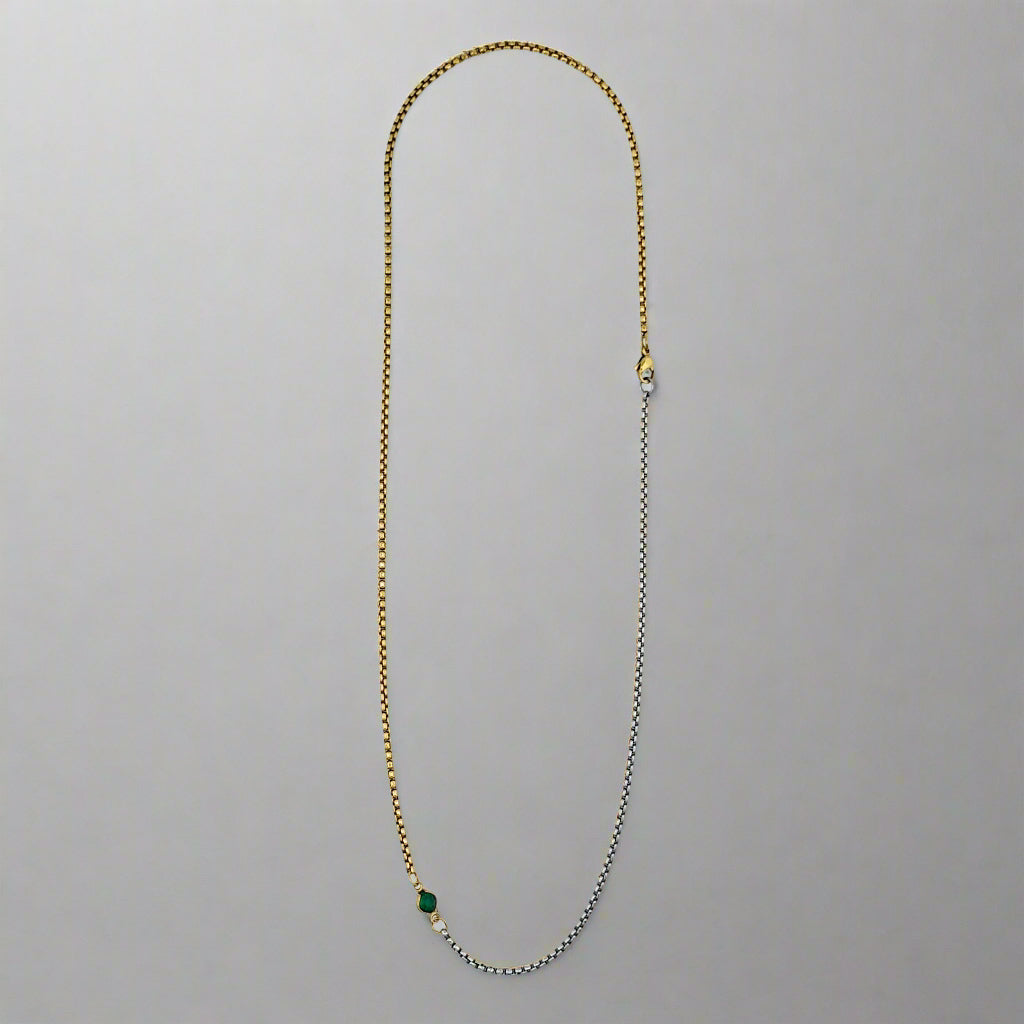 Wicked - Green Zirconia Two Tone Chain Gold Plated Stainless Steel Necklace