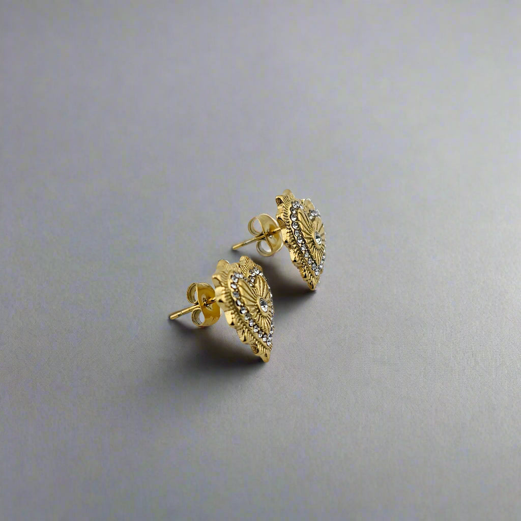Heartfelt - Gold & Zirconia Stud Earrings