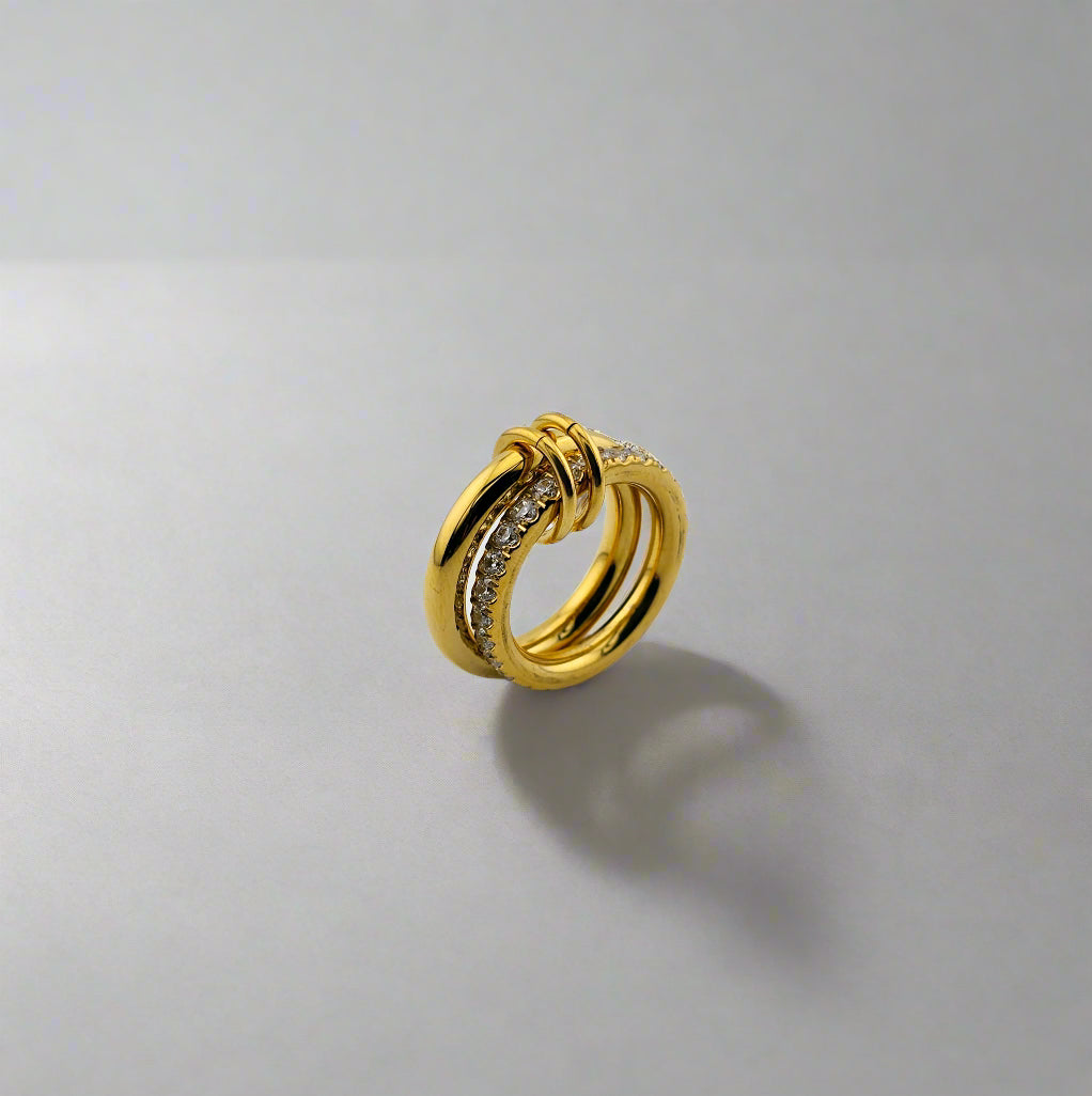Fortune - Zirconia Stack Attach Gold-Plated Stainless Steel Ring