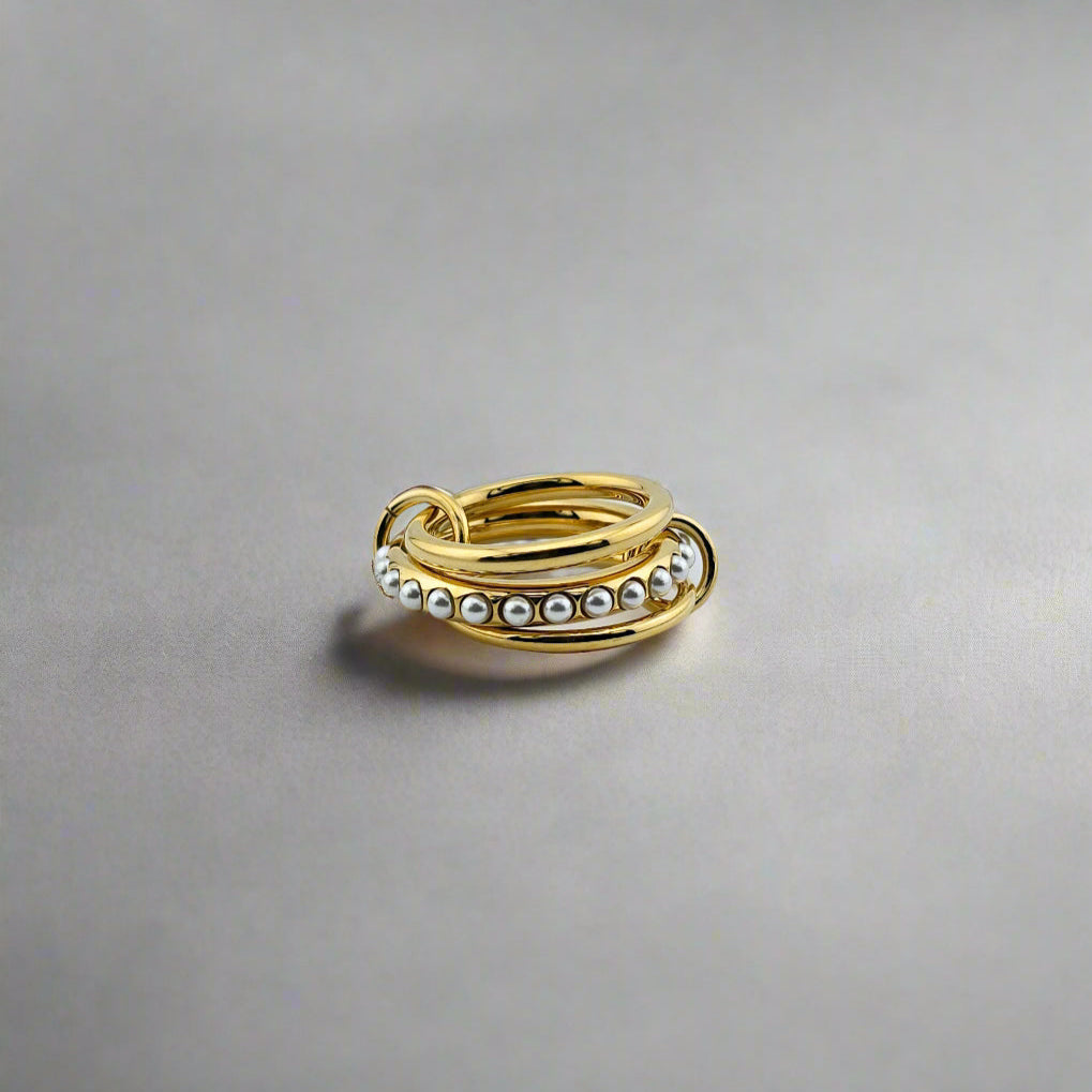 Destiny - Pearls Three Stack Attach Gold-Plated Stainless Steel Ring