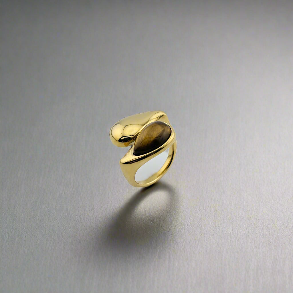 Tough - Gold Tiger-Eye Stone Adjustable Ring
