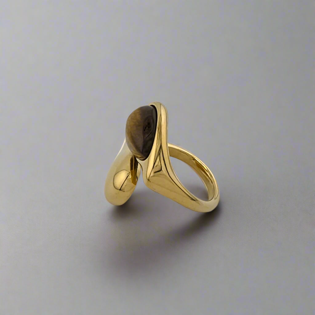 Tough - Gold Tiger-Eye Stone Adjustable Ring