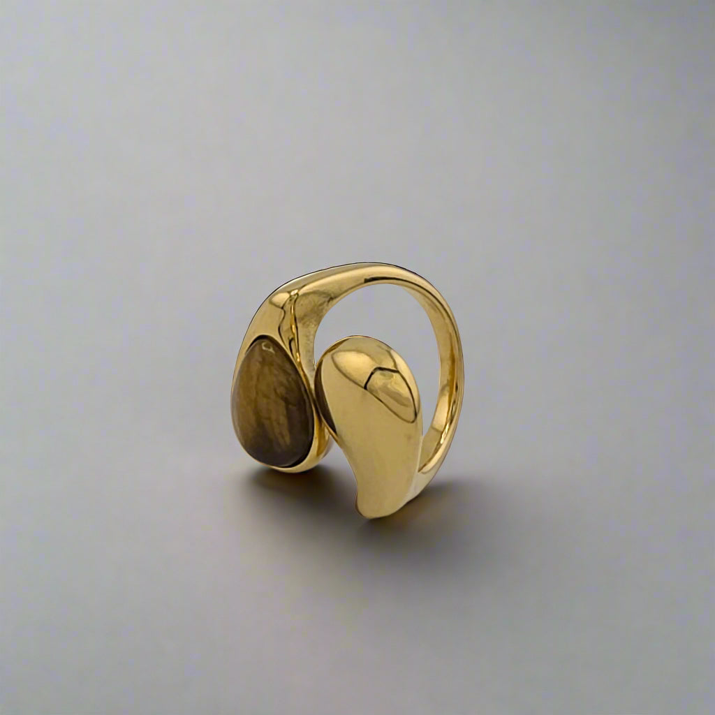 Tough - Gold Tiger-Eye Stone Adjustable Ring
