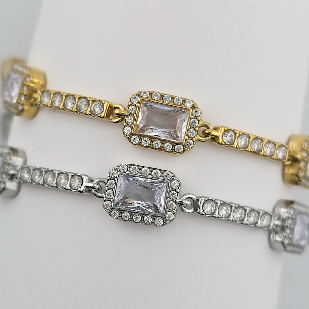 Audrey - Cubic Zirconia Stainless Steel Gold Plated Tennis Bracelet