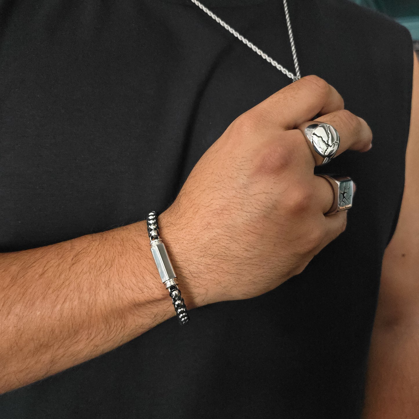 Marlon - Cotton Rope Hand-Braided Stainless Steel Bracelet