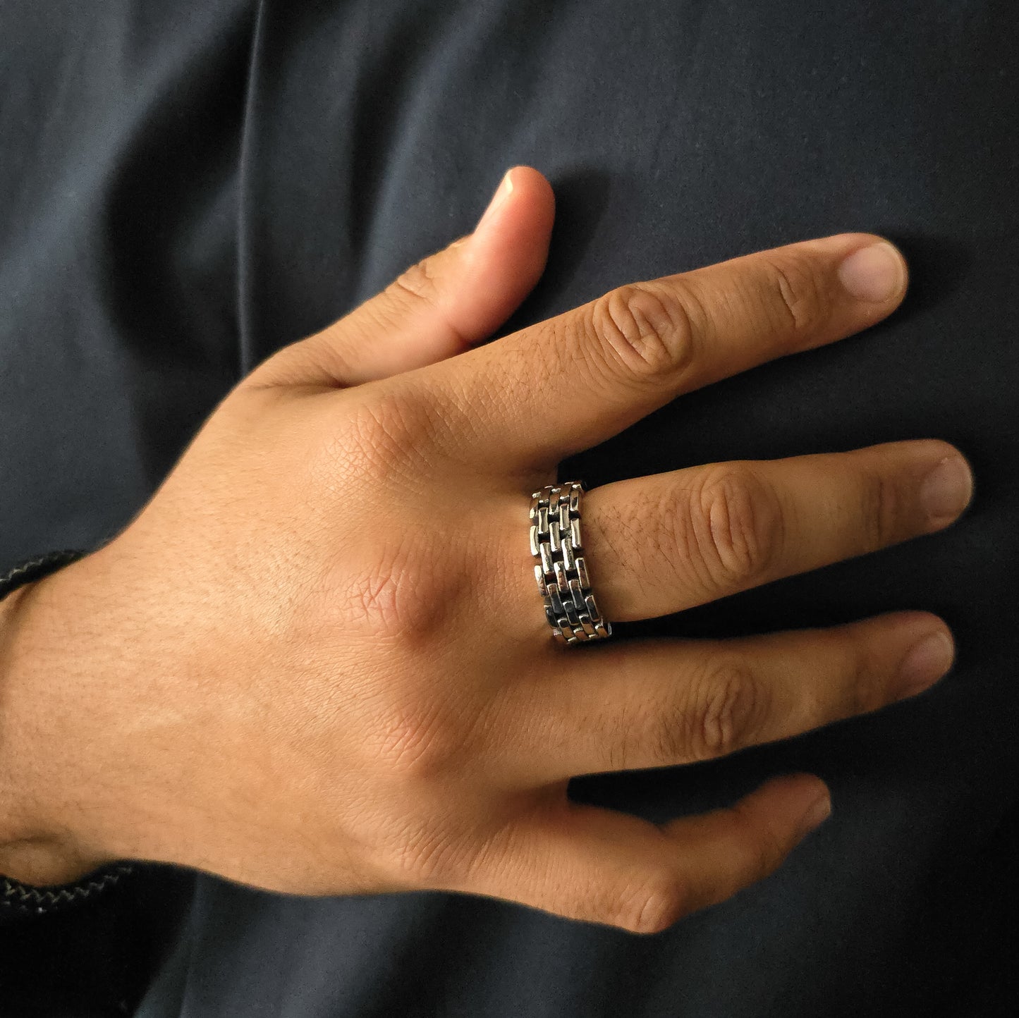 Hadrian - Brick Band Stainless Steel Cuff Ring