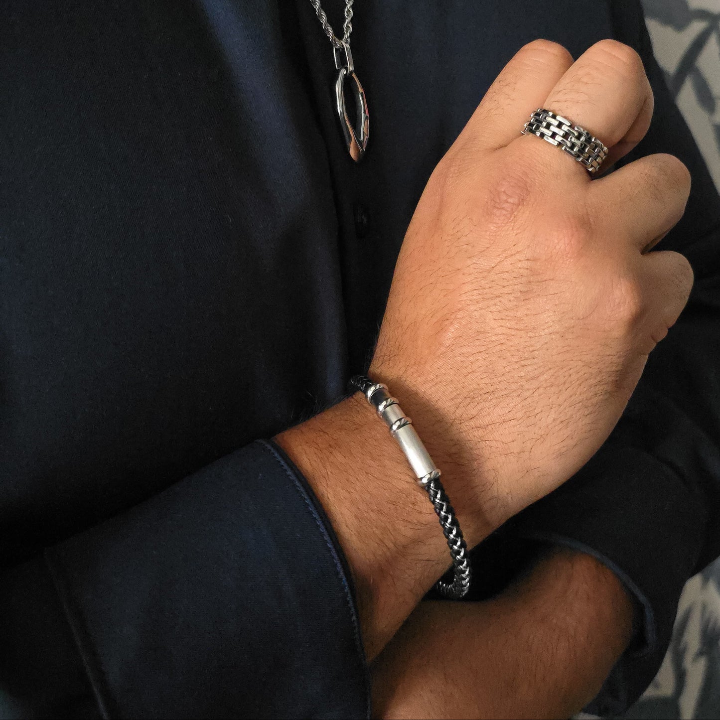 Dean - Cotton Rope hand-Braided Stainless Steel Bracelet