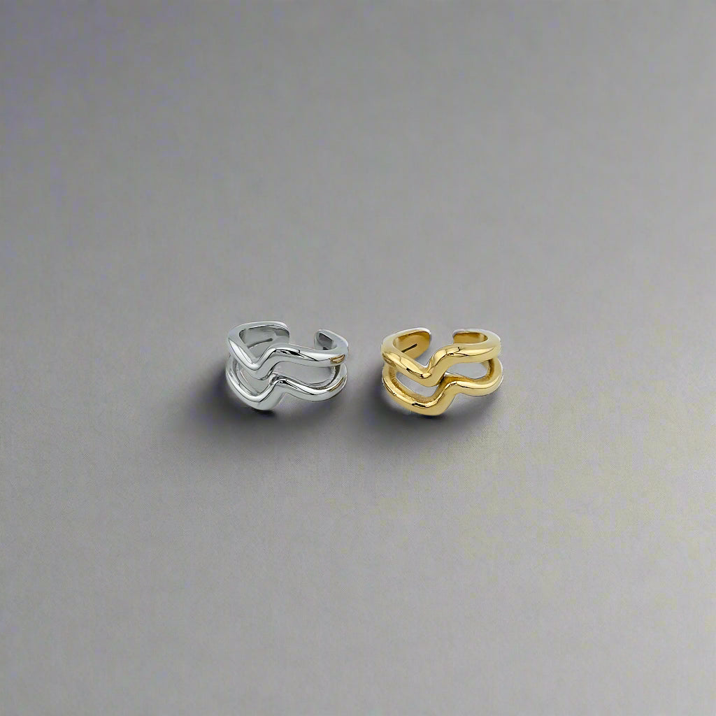 Waves - Accent Singlet Gold-Plated Stainless Steel Ear Cuff Earring