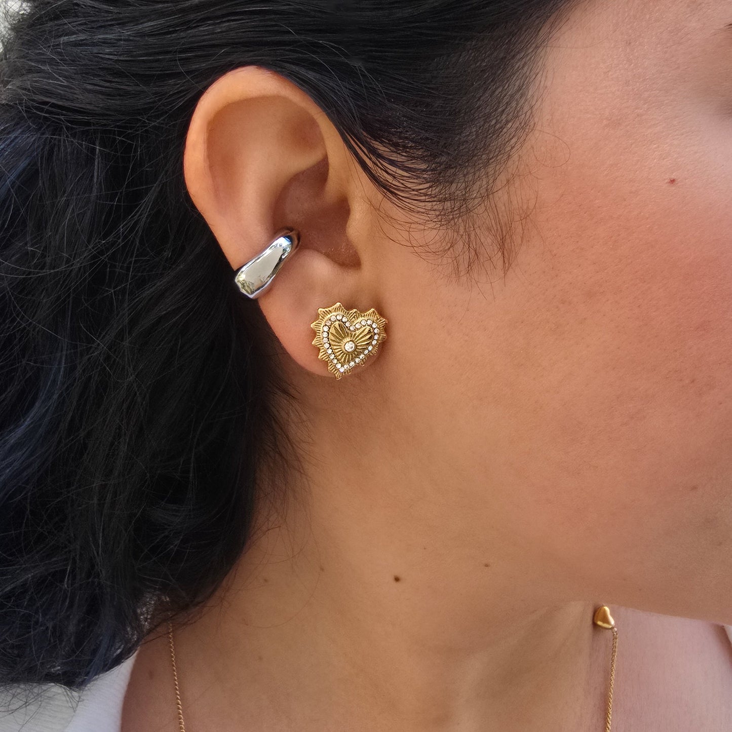 Heartfelt - Gold & Zirconia Stud Earrings