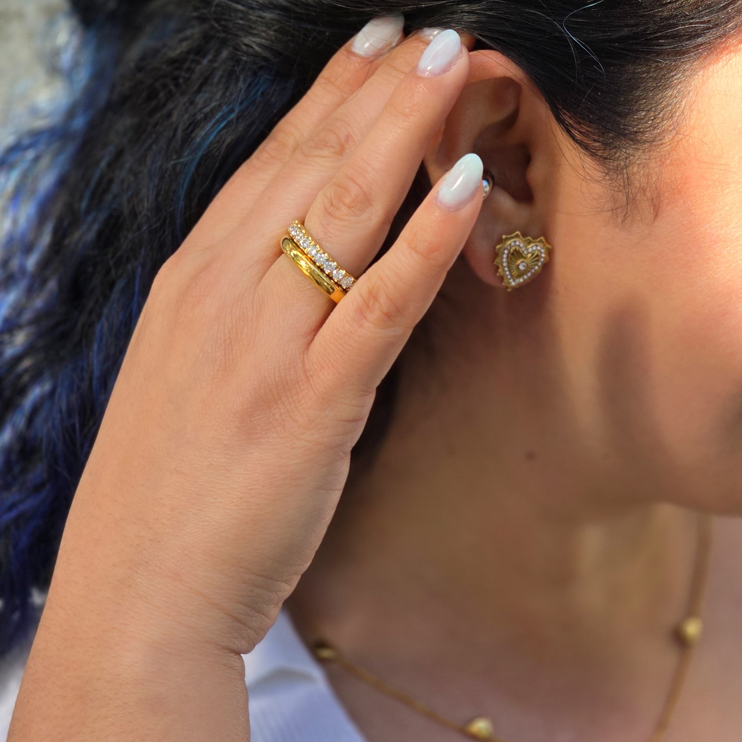 Fortune - Zirconia Stack Attach Gold-Plated Stainless Steel Ring