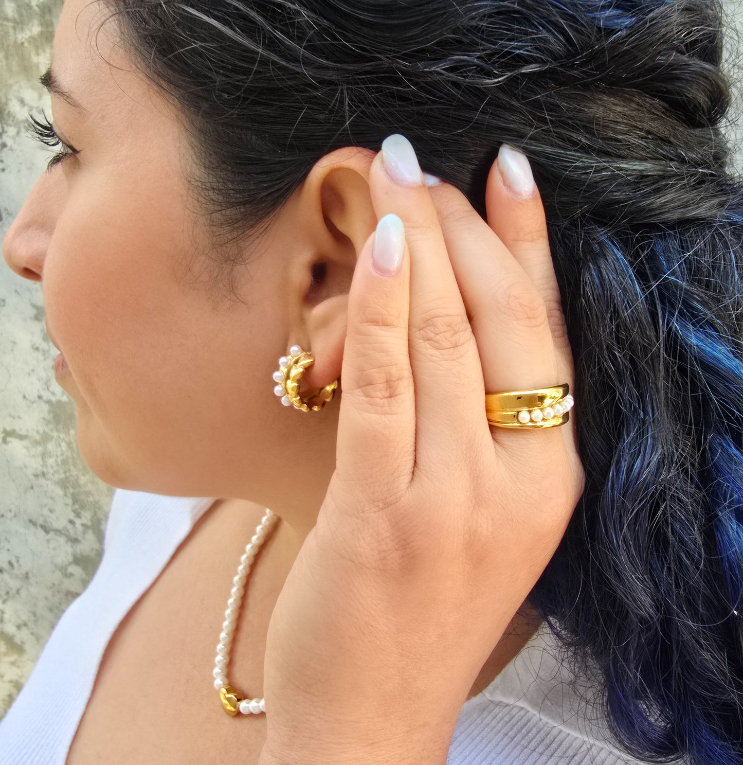 Coco - Faux Pearl Gold Plated Stainless Steel Ring