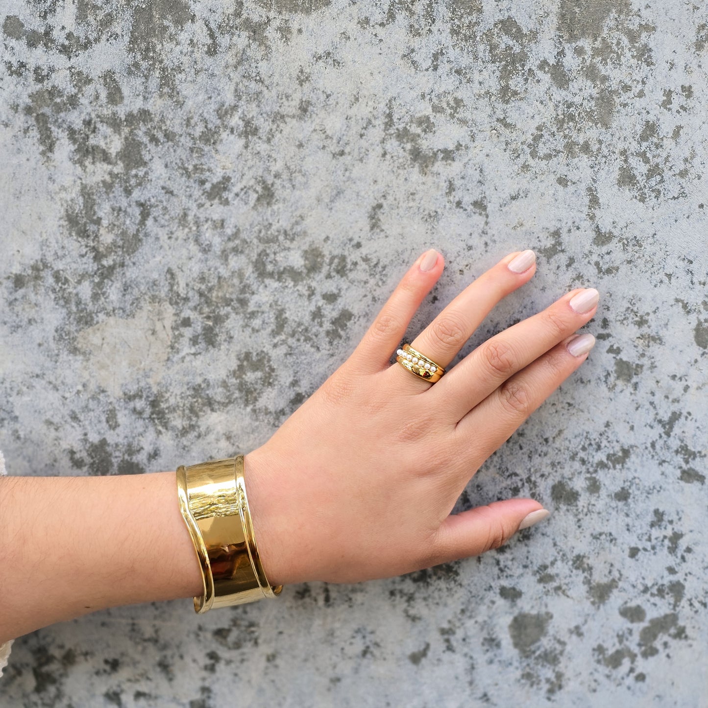 Coco - Faux Pearl Gold Plated Stainless Steel Ring