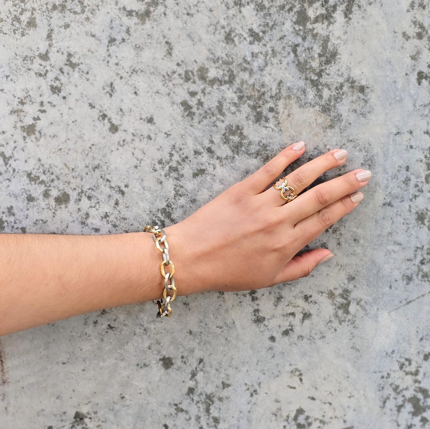 XoXo - Two Tone Stainless Steel Gold Plated Chain Ring