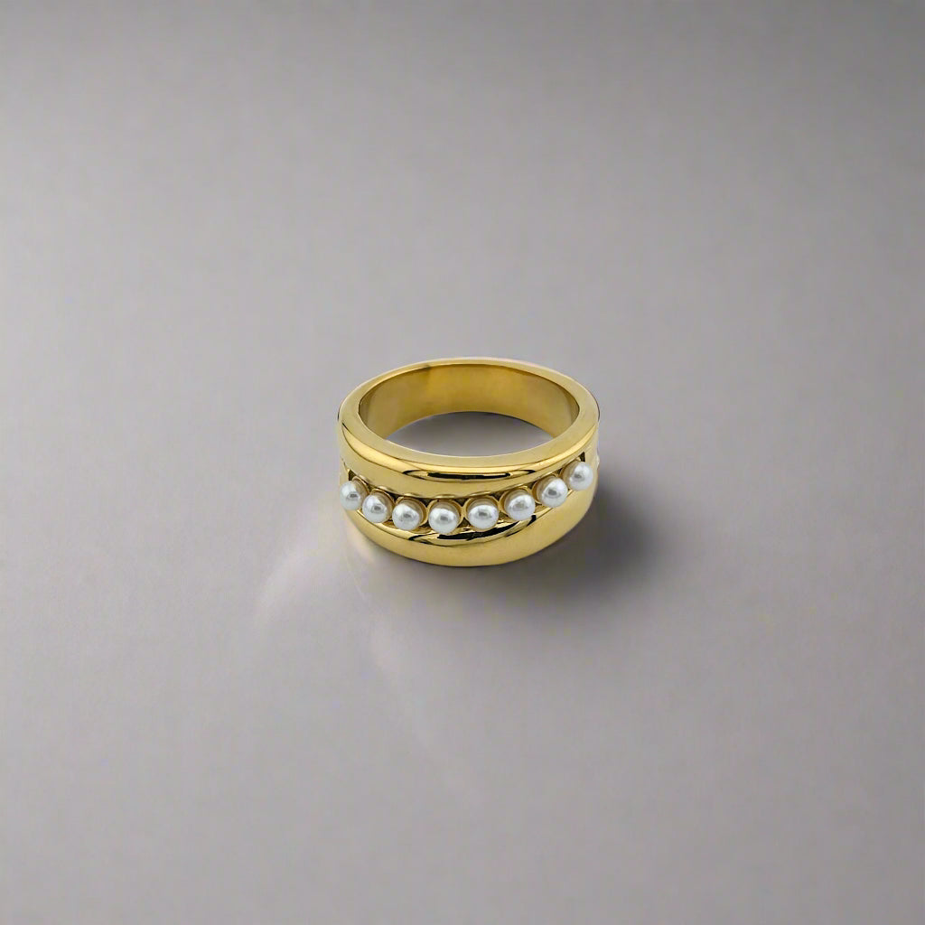 Coco - Fuax Pearl Gold Plated Stainless Steel Ring
