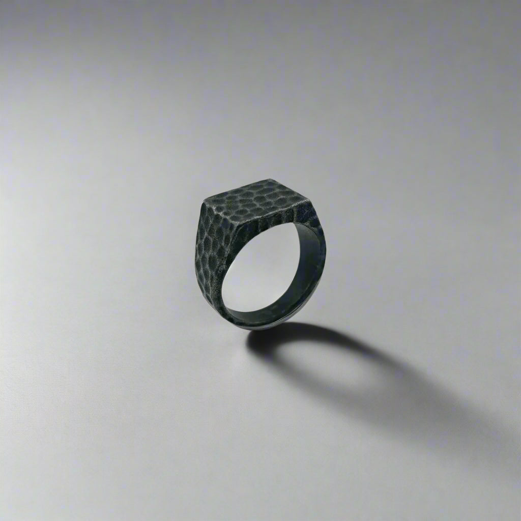 Samson - Hammered Damascus Vintage Stainless Steel Signed Ring