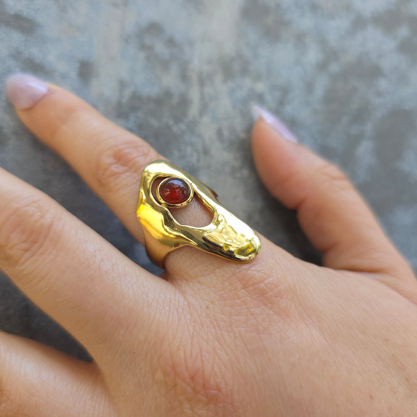 Fire Orb - Gold & Stone Adjustable Ring