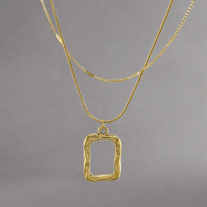 Portrait - Gold Square & Double Chain Necklace