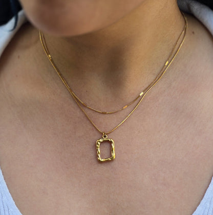 Portrait - Gold Square & Double Chain Necklace