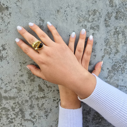 Tough - Gold Tiger-Eye Stone Adjustable Ring