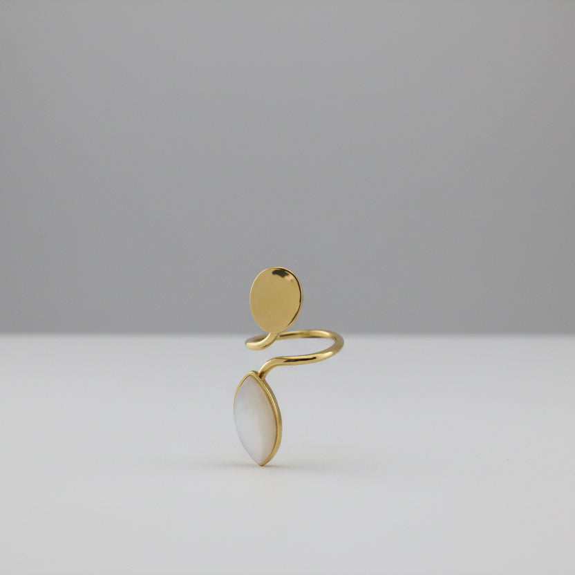 Gold earring on a gray background