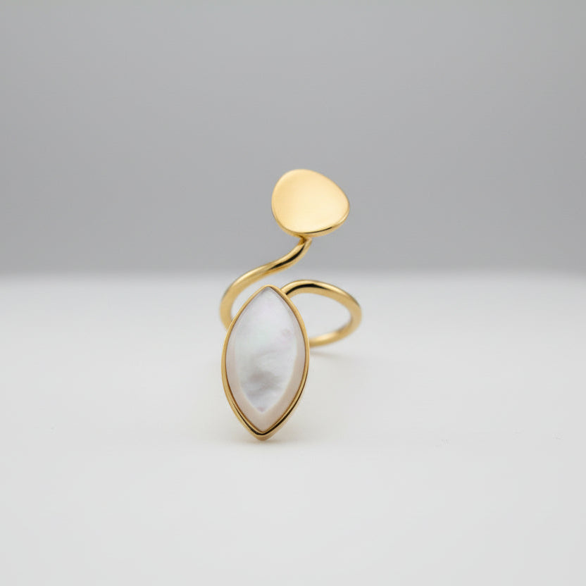 Gold ring with a stone on a white background