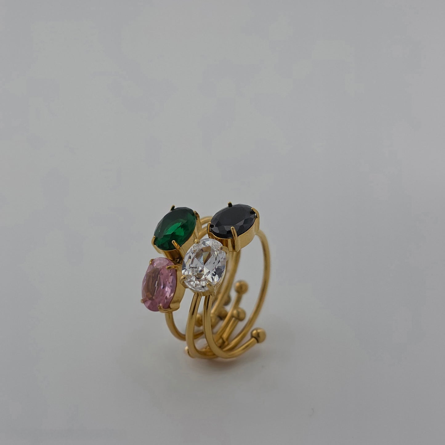 Big Charms - Gold & Cubic Zirconia Adjustable Ring
