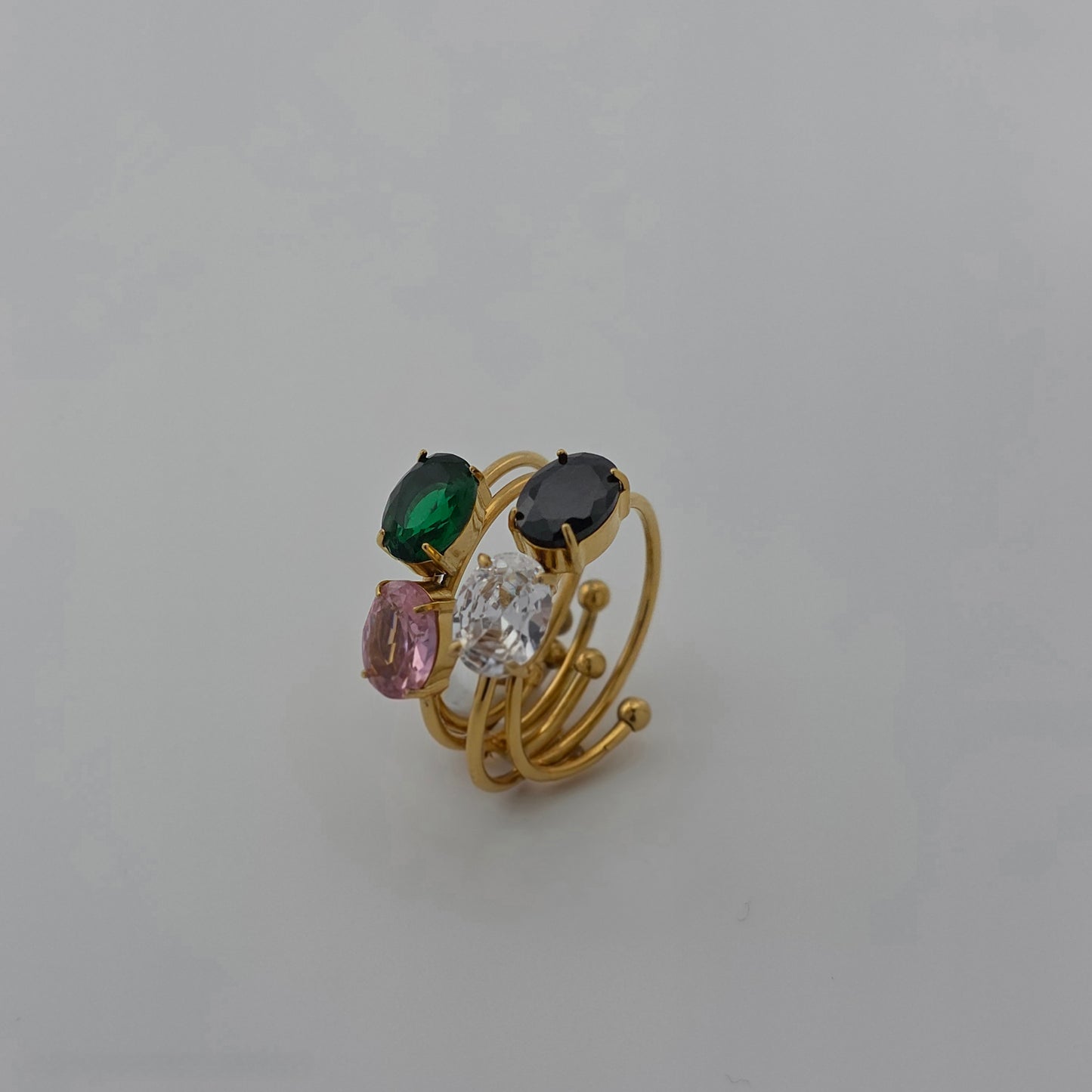 Big Charms - Gold & Cubic Zirconia Adjustable Ring