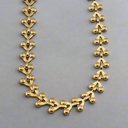 Cherries - Adjustable Gold Pleated Stainless Steel Choker Necklace