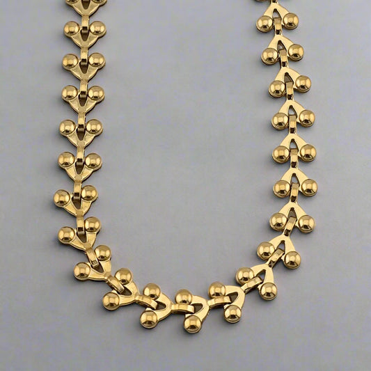 Cherries - Adjustable Gold Pleated Stainless Steel Choker Necklace