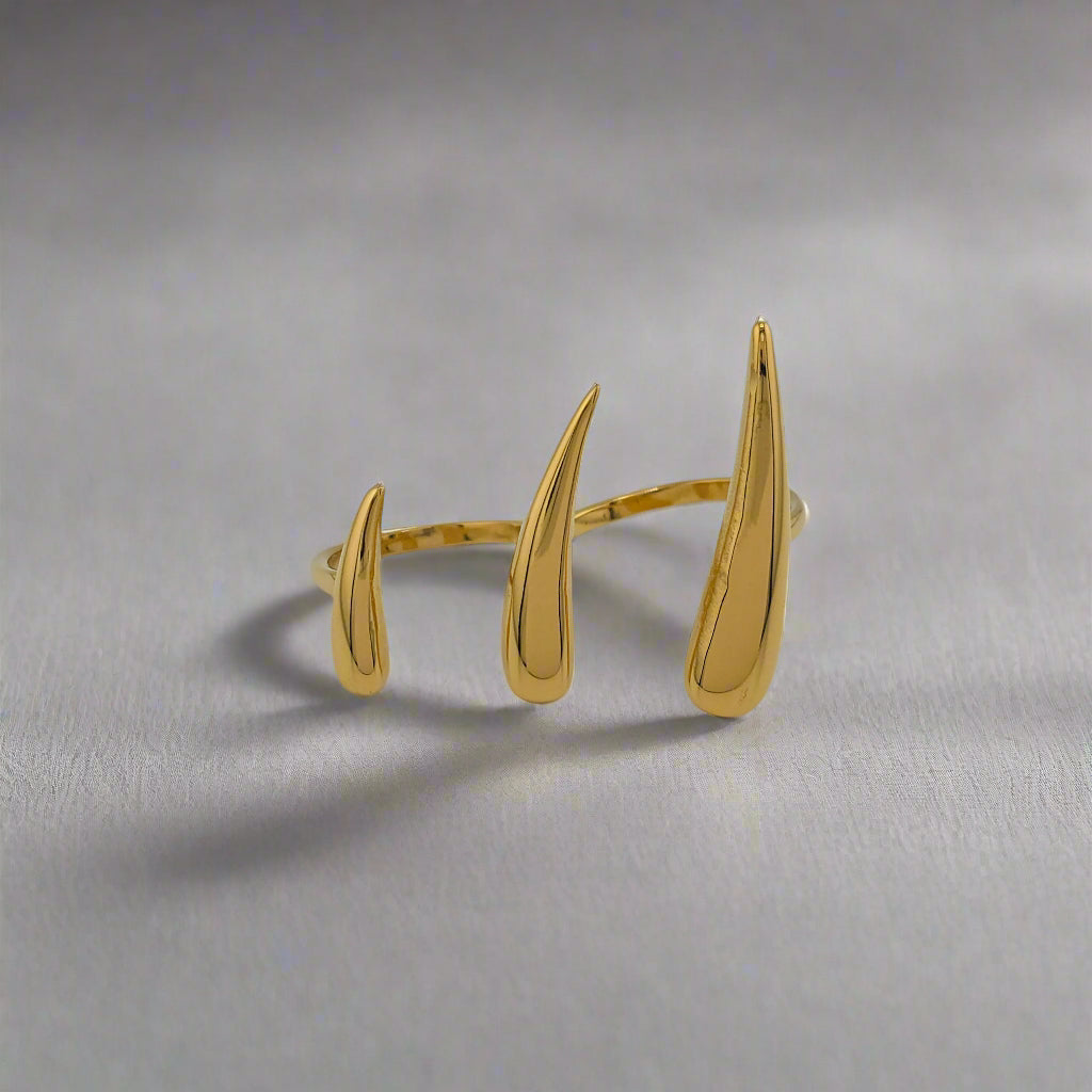 Claws-_Double_Finger_Stainless_Steel_Gold_Pleated_Cuff_Ring 3