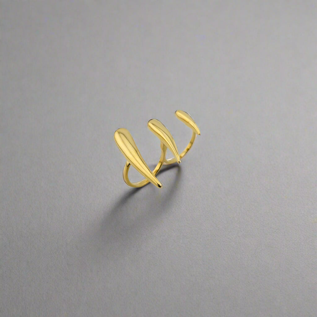 Claws- Double Finger Stainless Steel Gold Pleated Cuff Ring all gold