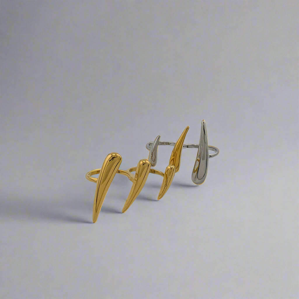 Claws-_Double_Finger_Stainless_Steel_Gold_Pleated_Cuff_Ring two rings