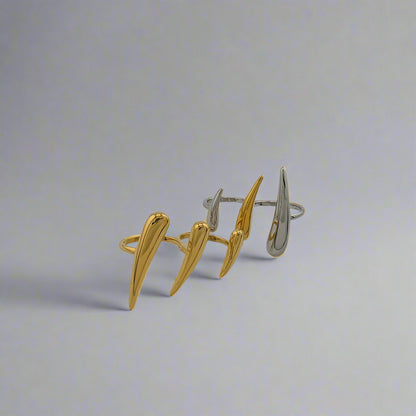 Claws-_Double_Finger_Stainless_Steel_Gold_Pleated_Cuff_Ring two rings