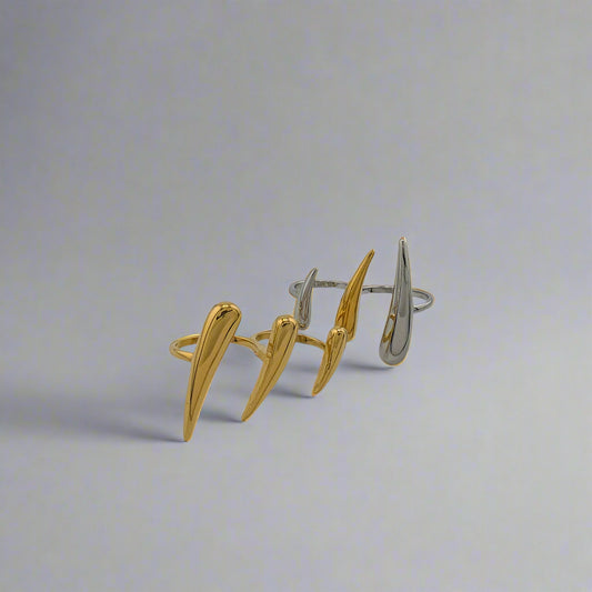 Claws-_Double_Finger_Stainless_Steel_Gold_Pleated_Cuff_Ring two rings