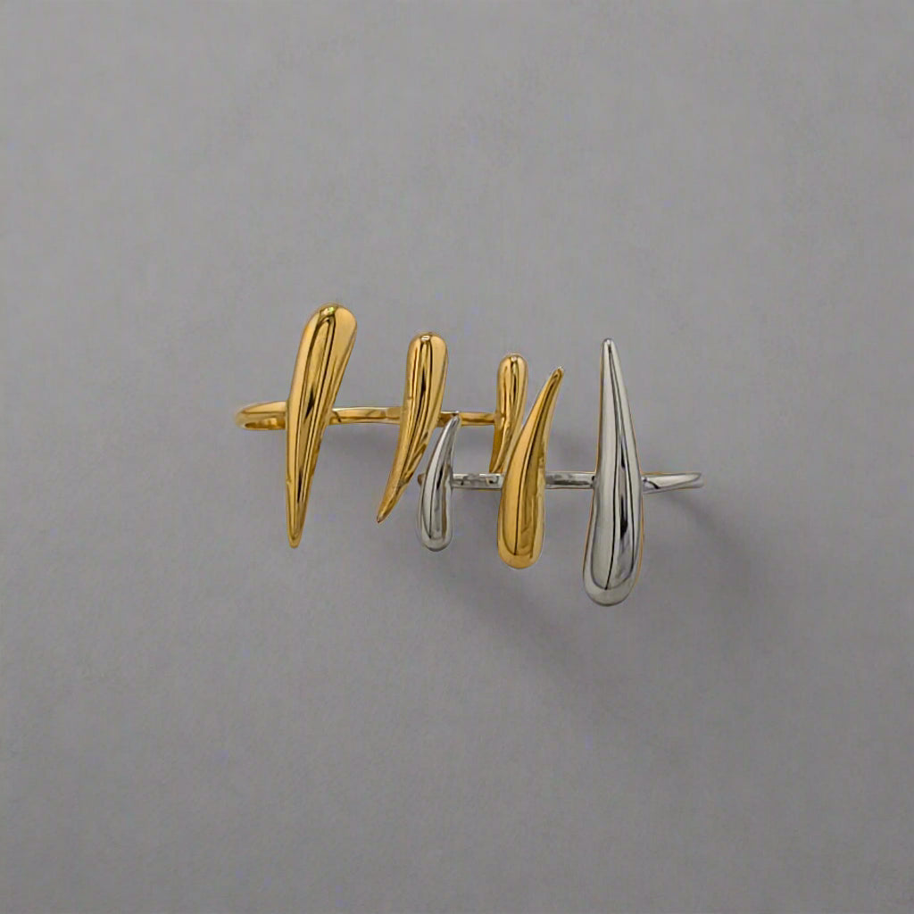 Claws-_Double_Finger_Stainless_Steel_Gold_Pleated_Cuff_Ring two rings