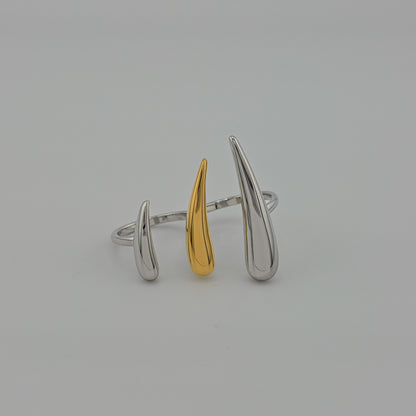 Claws-_Double_Finger_Stainless_Steel_Gold_Pleated_Cuff_Ring two tones
