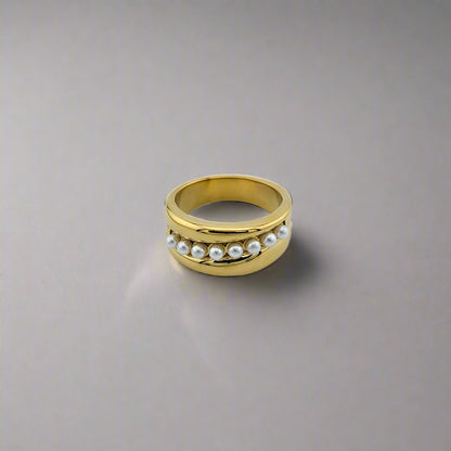 Coco - Fuax Pearl Gold Plated Stainless Steel Ring