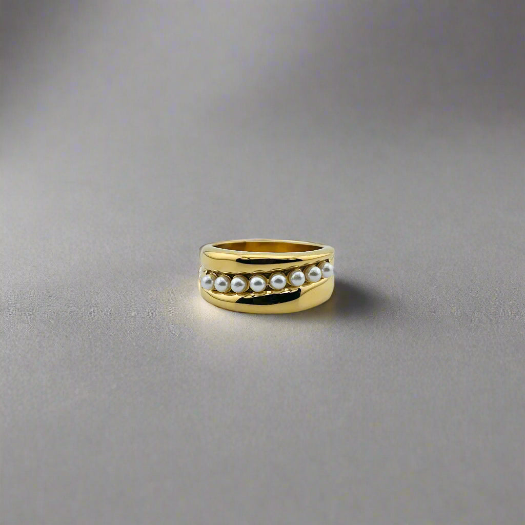 Coco - Fuax Pearl Gold Plated Stainless Steel Ring
