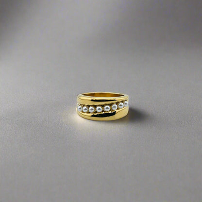 Coco - Fuax Pearl Gold Plated Stainless Steel Ring
