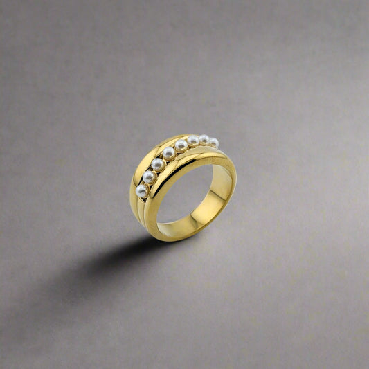 Coco - Fuax Pearl Gold Plated Stainless Steel Ring