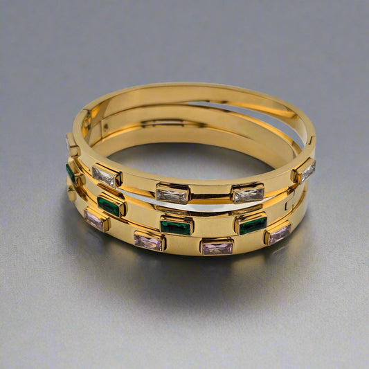 Crown - Cubic Zirconia Bangle Gold Plated Stainless Steel Bracelet