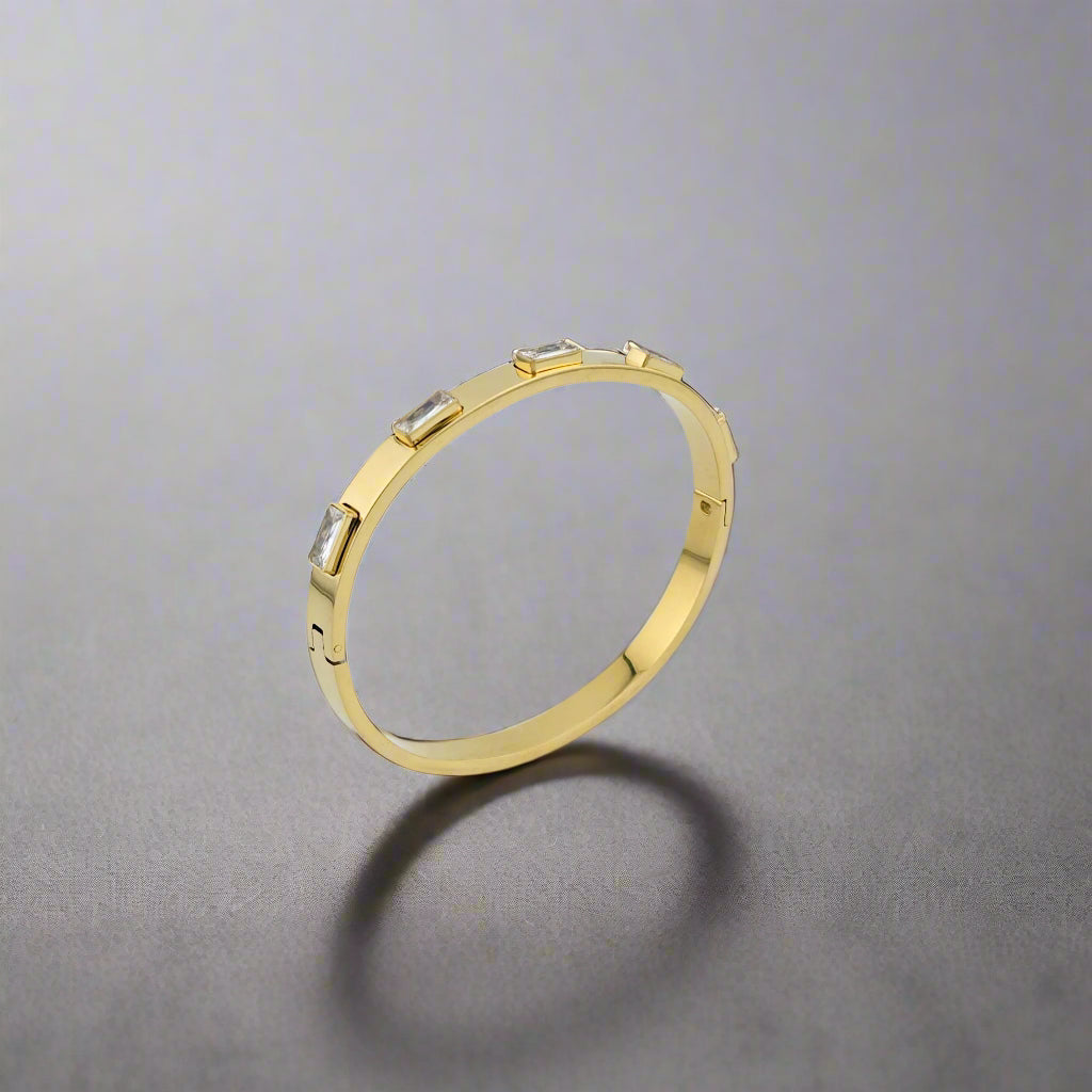Crown Crystal - Cubic Zirconia Bangle Gold Plated Stainless Steel Bracelet