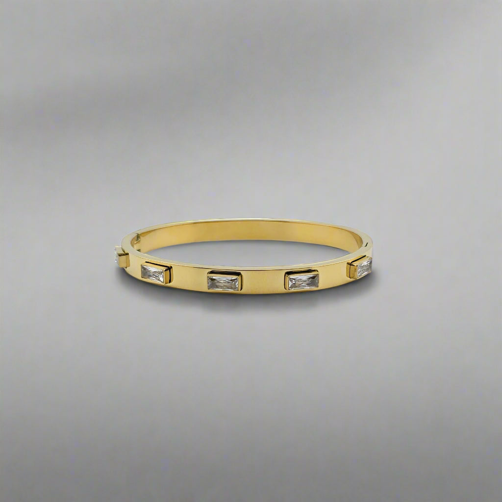 Crown Crystal - Cubic Zirconia Bangle Gold Plated Stainless Steel Bracelet