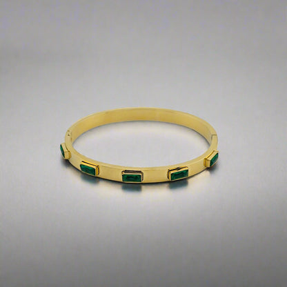 Crown Emerald - Cubic Zirconia Bangle Gold Plated Stainless Steel Bracelet