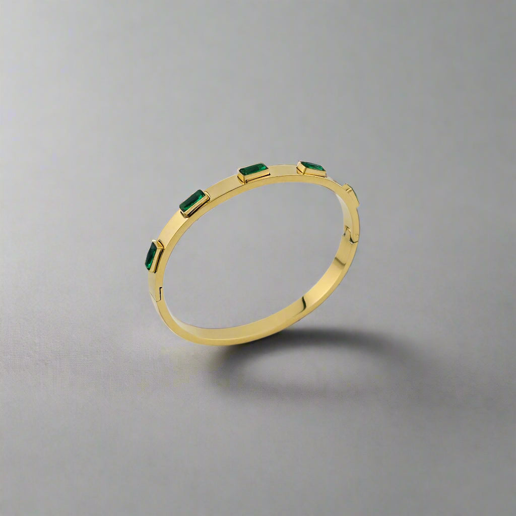 Crown Emerald - Cubic Zirconia Bangle Gold Plated Stainless Steel Bracelet 2