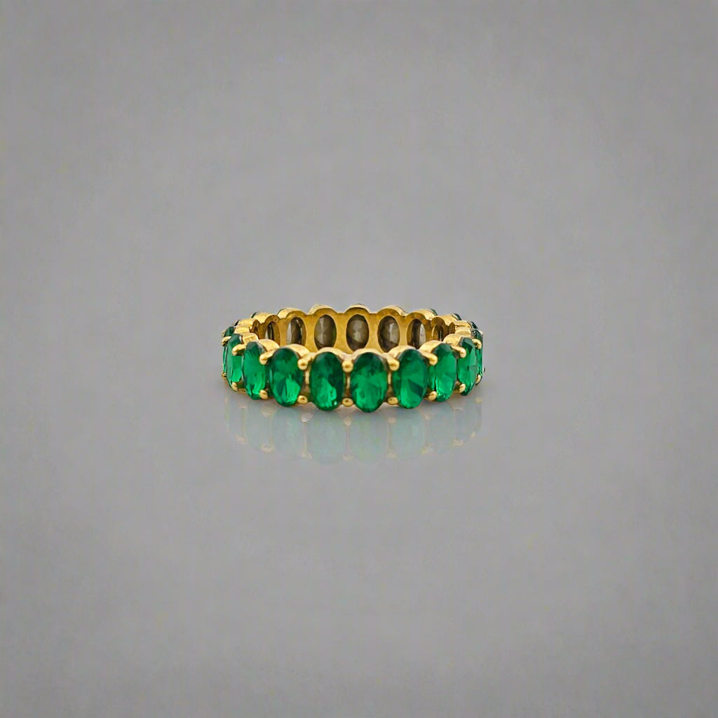 Crown Emerald - Dainty Green Zirconia Stainless Steel Gold Plated Eternity Ring